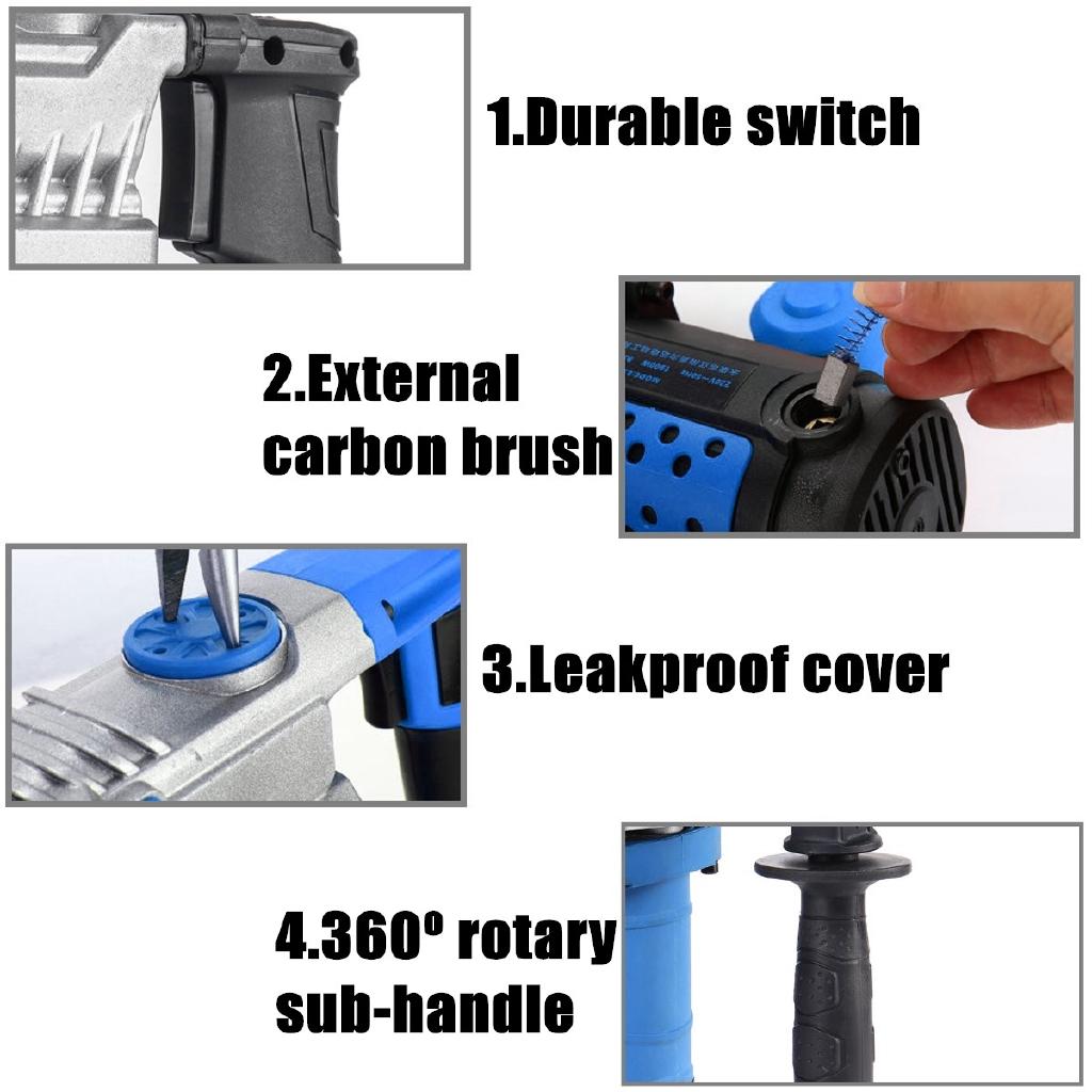 800rpm Electric Impact Demolition Hammer Drill Concrete Breaker Chisels 360Rotary AC 220V 50Hz 2000W