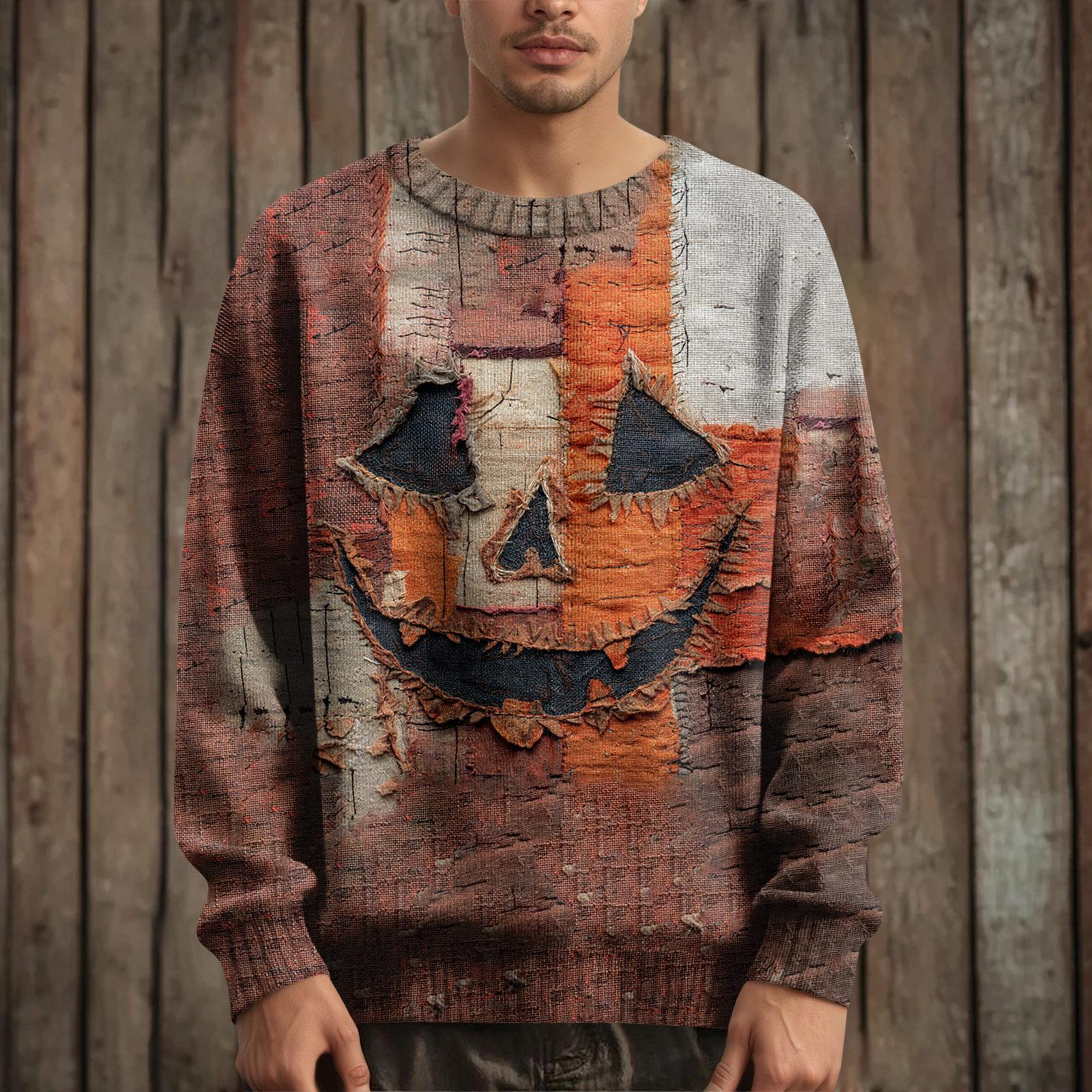 

Мужской пуловер с длинным рукавом, повседневный вязаный свитер оверсайз с принтом на Хэллоуин XXL