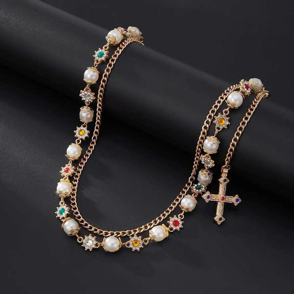 Salircon Punk Cross Rhinestone Pendant Keychain for Men Women Goth Pants Chain Hip-Hop Trousers Chain Belt Chain Male Jewelry