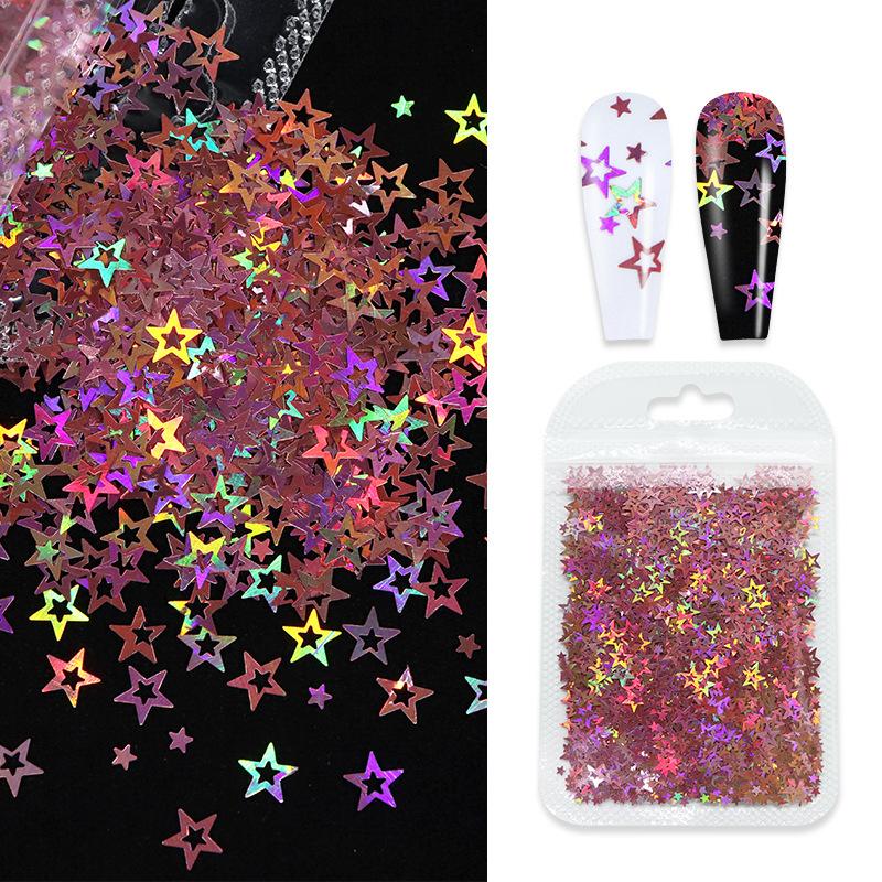 2g/ Bag Hologram Mixed Holloway Pentacle Nail Glitter Flash PET Flake Shaped Glitter for DIY Gel Nail Decoration Accessories