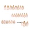 24 Stück einfache französische 3D-Gold-Nägel, kurze Mandel-Nagelkunst, künstliche Nägel, abnehmbares Nagelstück