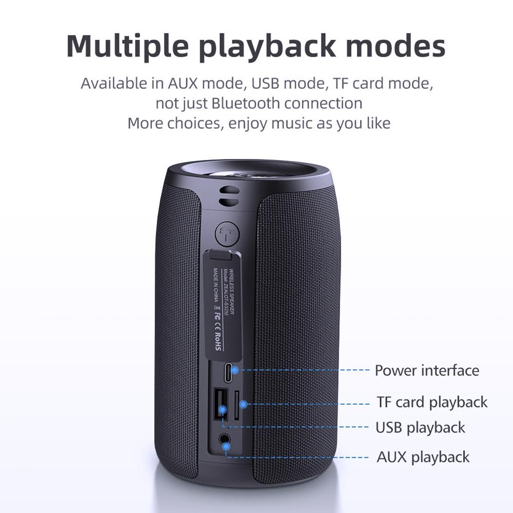 ZEALOT S32 Pro Bluetooth Speaker Wireless Subwoofer TWS Portable Bass Stereo Support USB Micro SD Card