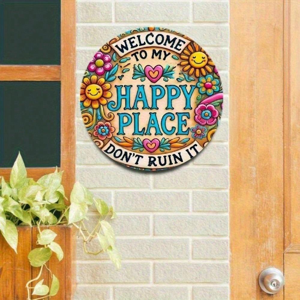 Vintage Wall Art Metal Sign Welcome To My Happy Place Home Decor Gift
