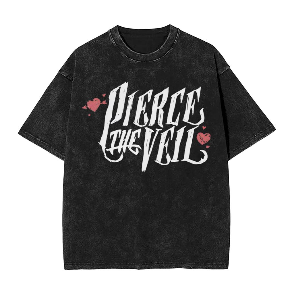 Camiseta Lavada de la Banda de Rock Pierce The Veil Streetwear Camiseta Novedosa Camisetas para Hombres Mujeres Manga Corta High Street