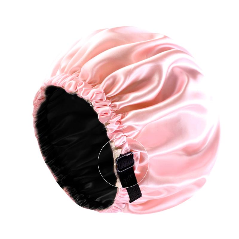 Satin Bonnet Nightcap Sleeping Silky Cap Double Layer Adjustable Buckle Sleep Hair Care Bonnet Women Round Shower Bathing Hat