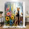 Fox with Birds In Flower Garden Print Blanket Soft and Cozy Perfect for the Living Room Bed Sofa or a Nap,gift
