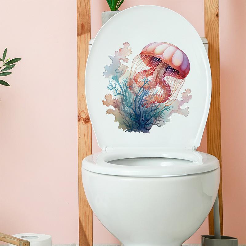 Colorful Deep-sea Jellyfish Toilet Sticker Bathroom Toilet Water Tank Decoration Waterproof Self-adhesive Sticker