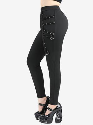 Rosegal Plus Size Straps Grommet D-Ring Heart Buckle Solid Skinny Leggings