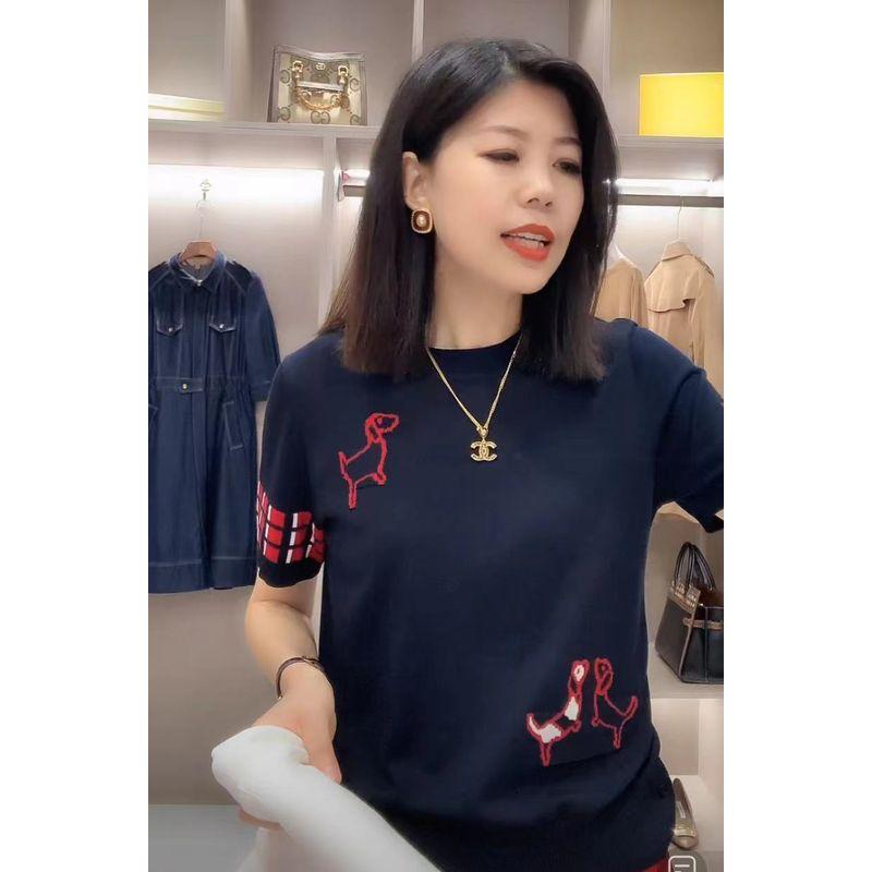 

Британская футболка с круглым вырезом, коротким рукавом и вязаным узором, с вышивкой щенка Blue M(Below 52.50kg)