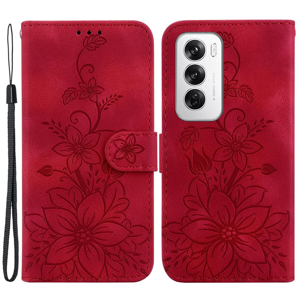 Für Oppo Reno12 5G (Global) Hülle Lilienblumen-Prägung Lederständer Handyhülle