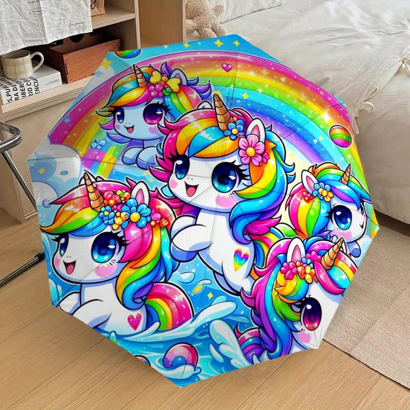 1pz Ombrello Fantasy Unicorno Arcobaleno con Manico in Plastica, Adatto a Tutte le Stagioni Casa Viaggio Ombrello da EsternoDD1561