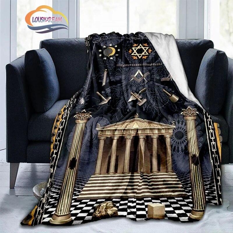 Print Freemasonry Flannel Blanket Masonic Air Conditioning Sofa  Portable Travel Camping   Suitable for All Season