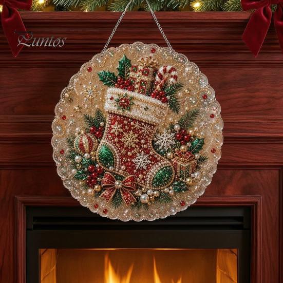 Layered 3D Holiday Decorations Christmas Faux Pearl Painting Suncatcher Kit, Cute Santa Snowman Tree Beaded Craft Kits for Adults Kids Ornament,