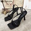 Fashion SUOJIALUN Gladiator Sandals High Heels Sandal Shoes Fashion Brand Strap Flip Flops Sexy Thin High Heel Pumps Square Toe Shoes