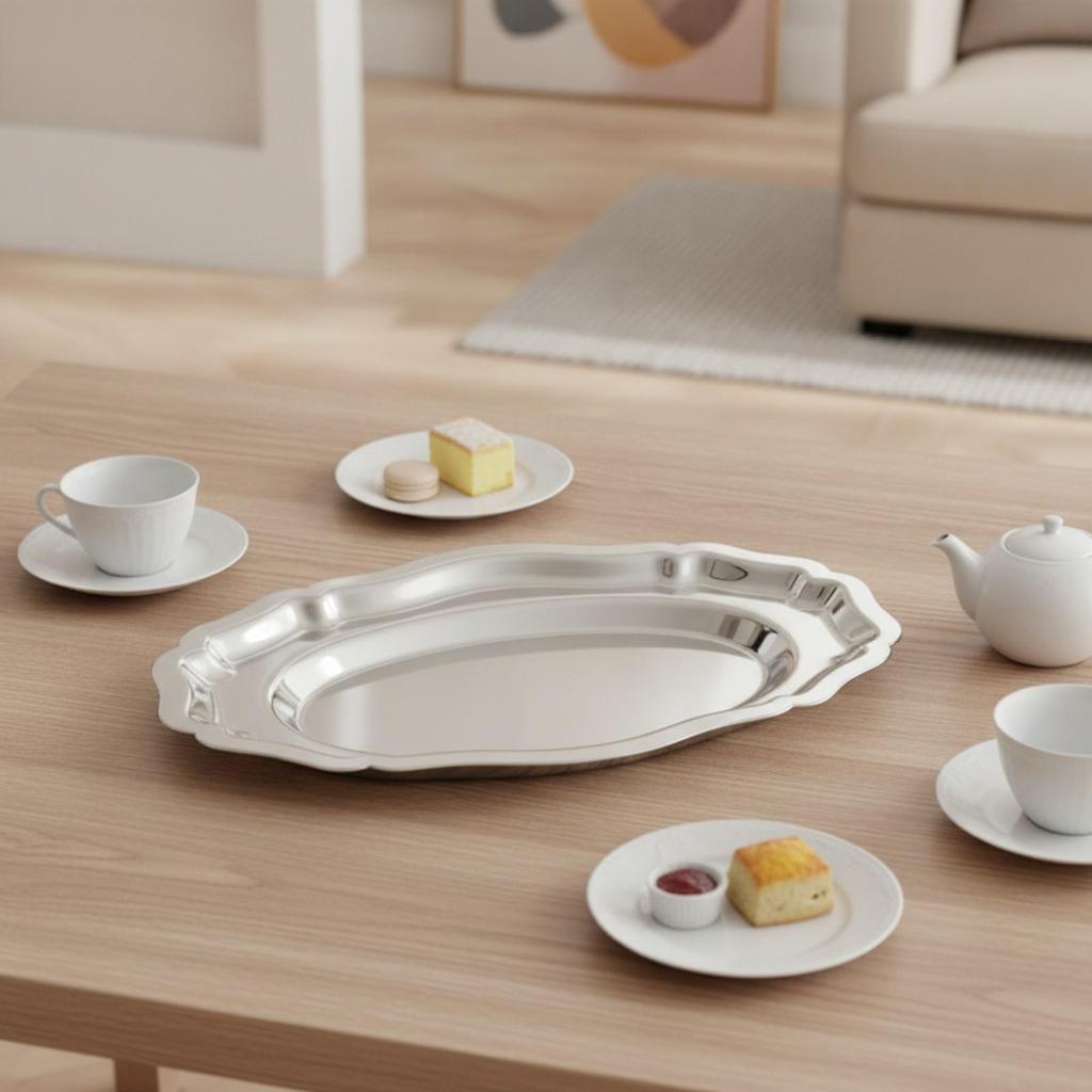 Mirror-Polished Silver Tray Elegant for Tabletop Entertaining, Everyday Home Use