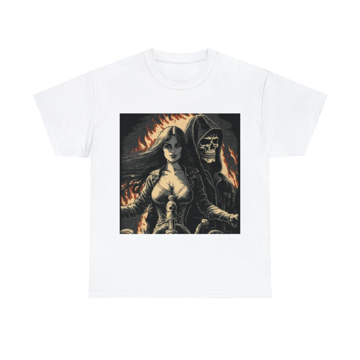 Vintage Style Biker T Shirt Motorcycle Pin Up Babe Grim Reaper Flames Skull 3D S разноцветный