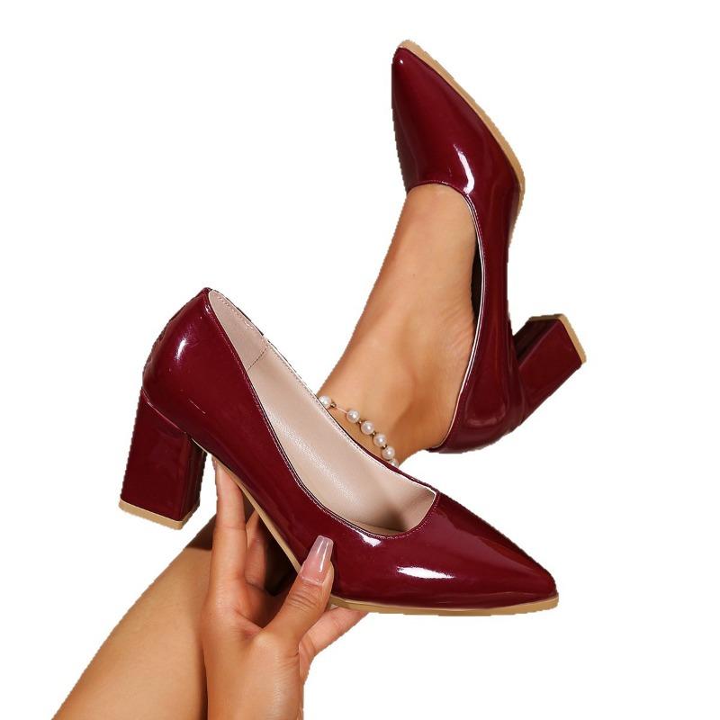 Summer Women's High Heels Red High-end Shallow Mouth Comfortable and Fashionable Versatile Outer Wear Height-increasing Single Shoes