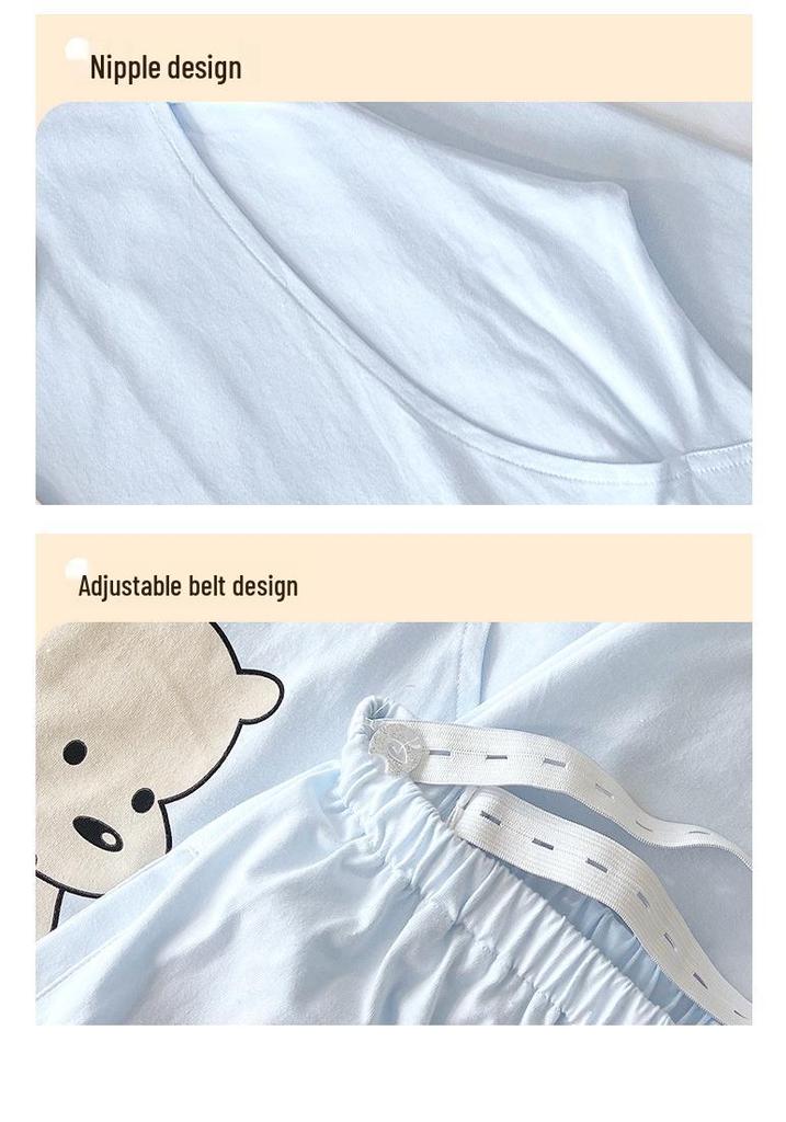 Plus Size Cotton Nursing Pajama Set for Postpartum and Pregnancy - Spring/Summer/Autumn Wear.