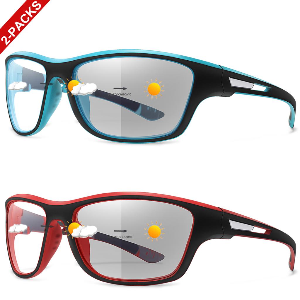 2-pairs Photochromic Sunglasses for Men and Women Fashion Oval Lens Glasses for Fishing Driving Cycling and Running