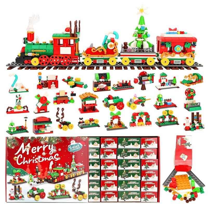 2025 24-Day Advent Calendar Christmas Train Building Set with 777 Building Blocks 24-day Countdown Calendar Surprise Gift Box