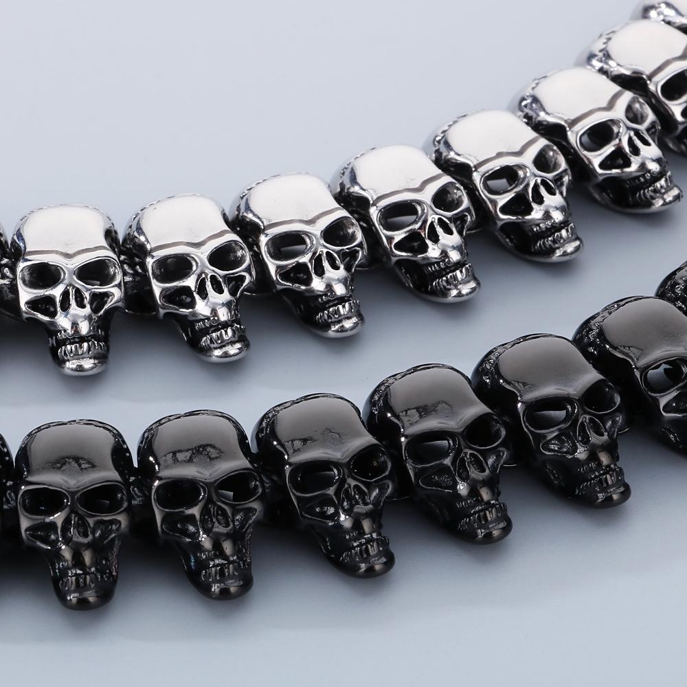 Cool Death's Head Bracelet for Men Vintage Black Old Silver Color Solid Stainless Steel Men's Bracelets Skull Chain Jewelry Male