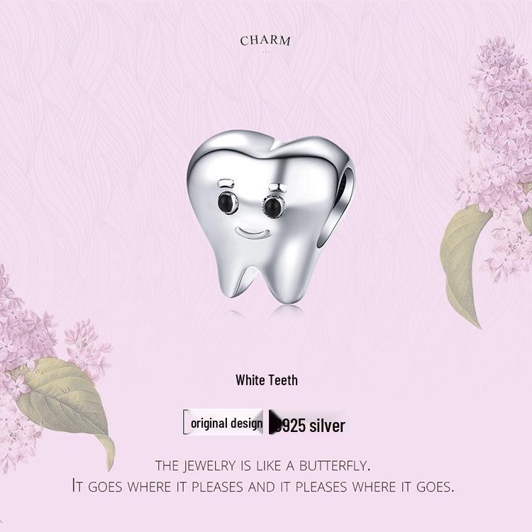 Mărgele din Argint Sterling cu Dinți Zâmbitori - Accesoriu Drăguț pentru Brățară SCC1401