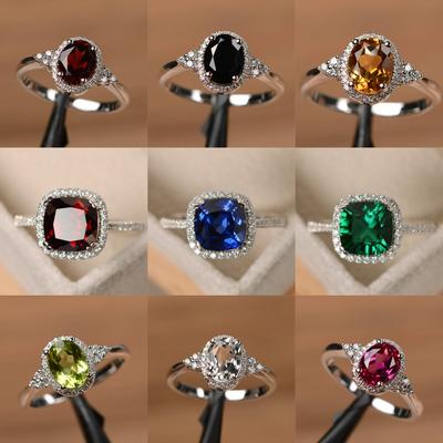 2025 Hot Selling Silver Plated Rings for Women Ruby Emerald Sapphire Jewelry Wedding Engagement Ring  Size 6-10