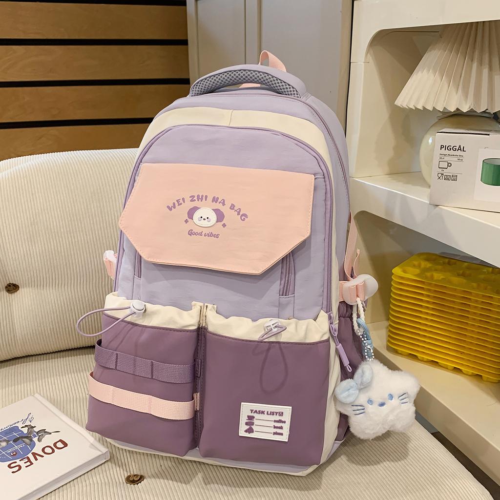 Schoolbag Backpack Large Capacity Contrasting Color Matching Cute Dopamine Backpack Leisure Korean Junior High School Campus Schoolbag Wholesale
