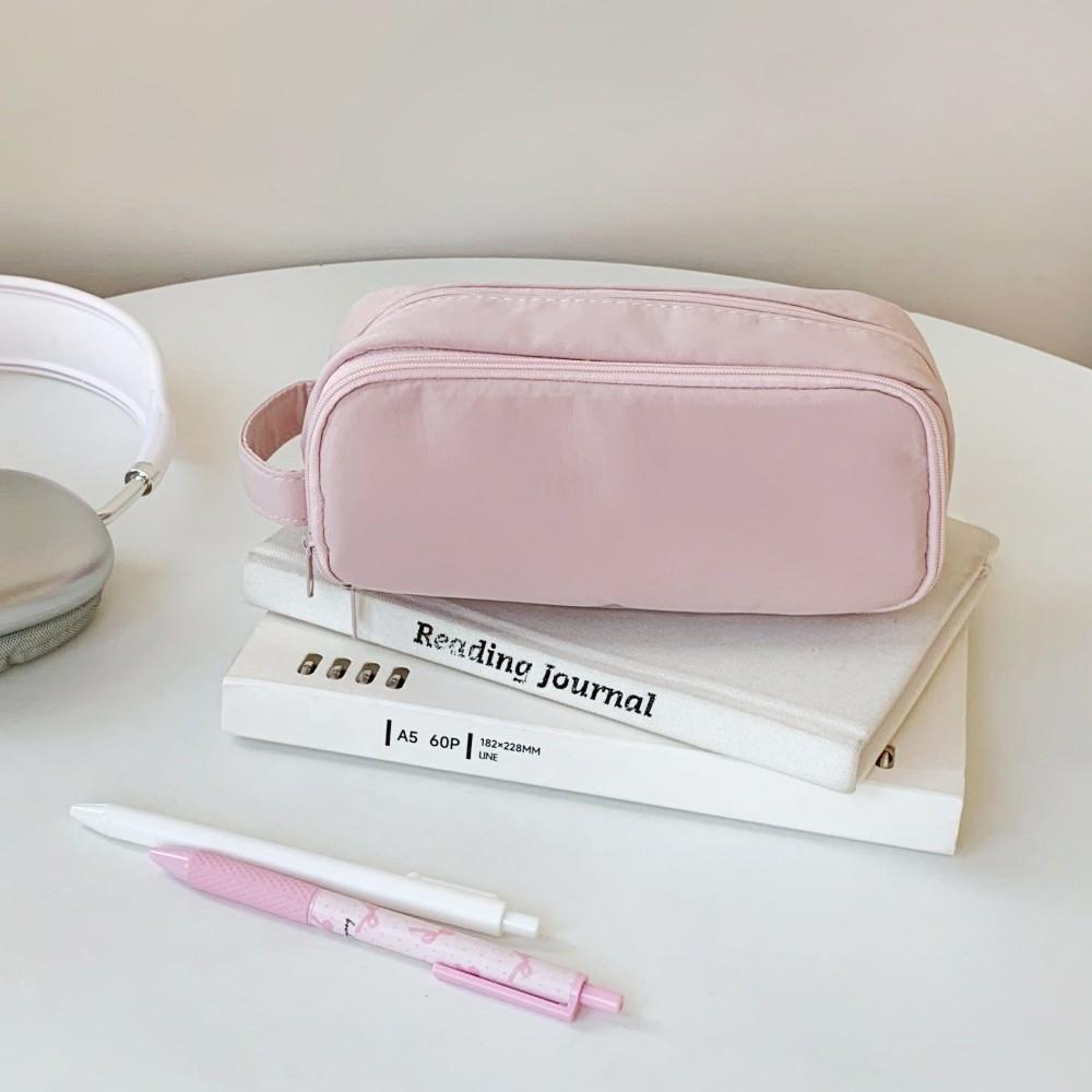Desktop Storage Korean Pink Stationery Bag Large Capacity Solid Color Pencil Pouch  School