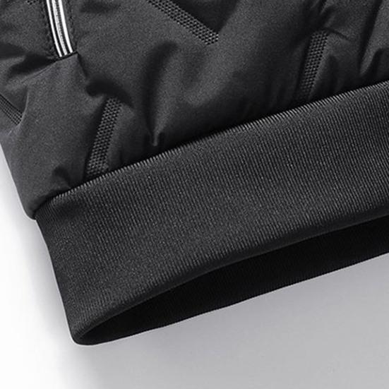 Men Jacket Lapel Long Sleeve Embossed Lines Zipper Pockets Elastic Hem Plush Lining Coat Solid Color Thickened Outwear