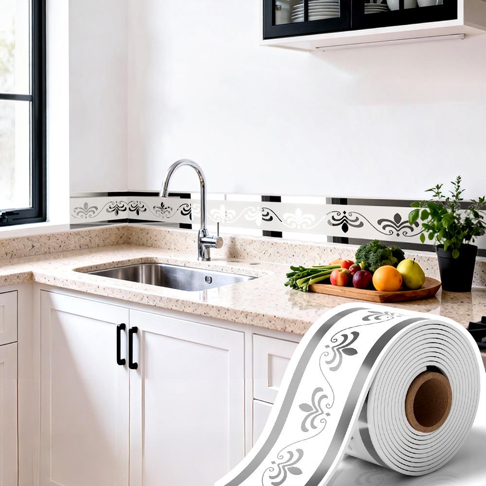 Thickened Waterproof PVC Self-Adhesive Tile-Look Baseboard Sticker