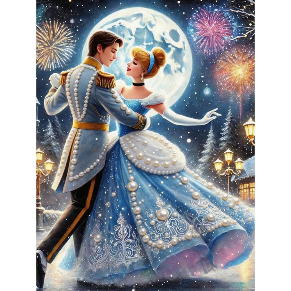 Disney Cinderella Double Dances with Pearls Canvas Decor Set 5D Artificial Pearl Jigsaw Puzzle Embroidered Home Decor Handmade Gift 35x45cm