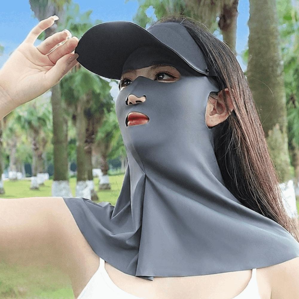 Sun Protection Sunscreen Mask Solid Color Neck Wrap Fashion Ice Silk Face Veil  Summer