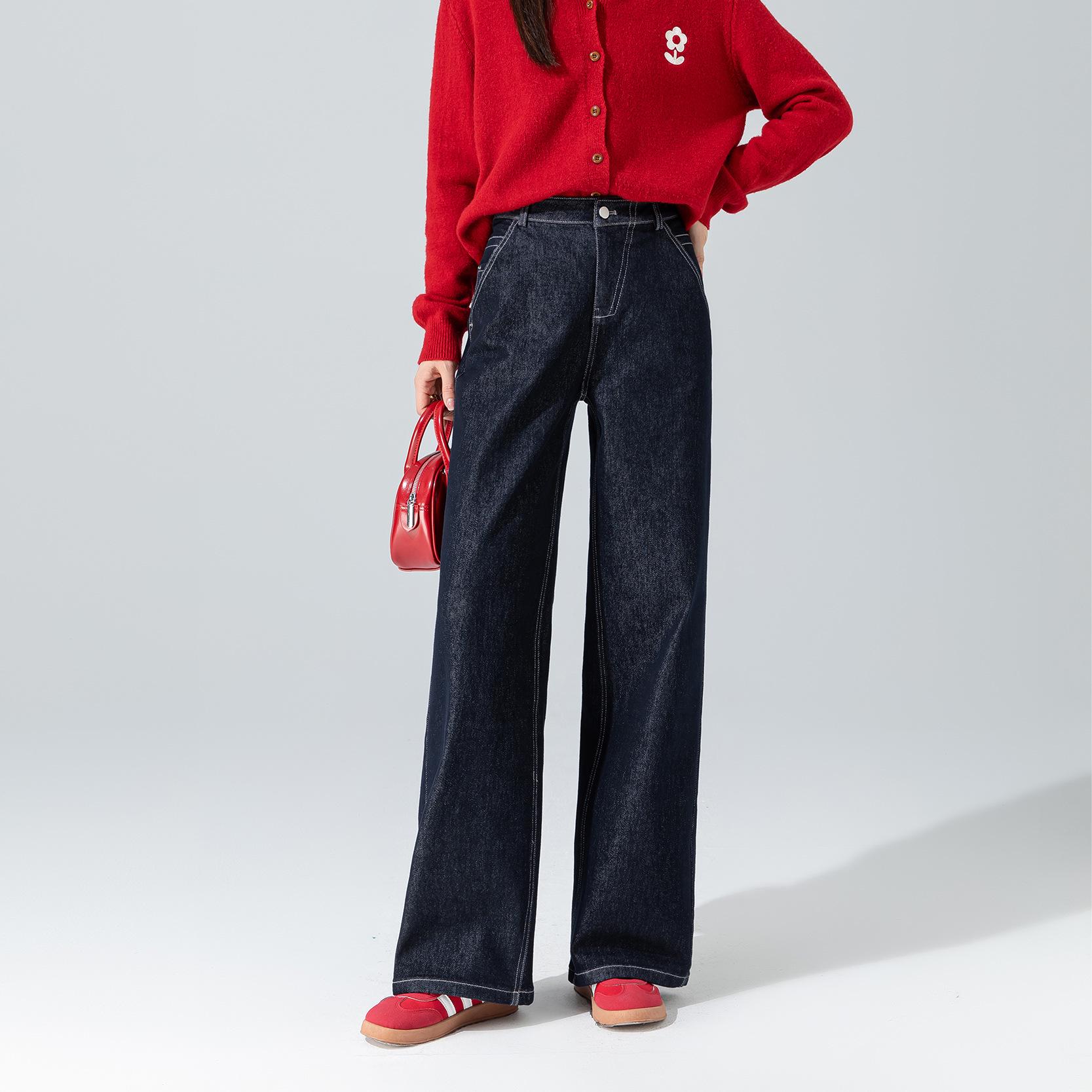 

Women s Plus Velvet Straight Leg Denim Pants Size 31 джинсовый синий