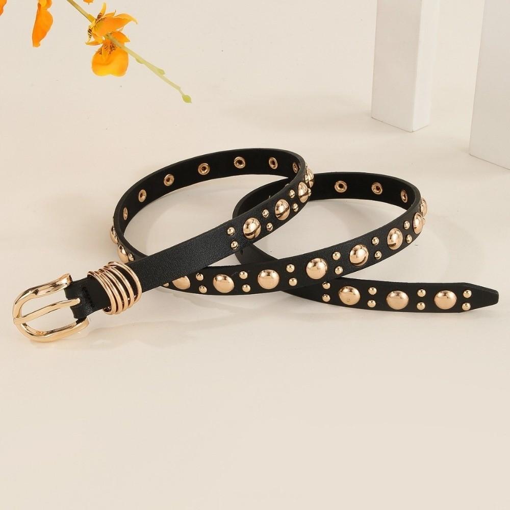 Metal Buckle Rivet Heavy Metal Belt Pu Leather Dress Waistband  Women's