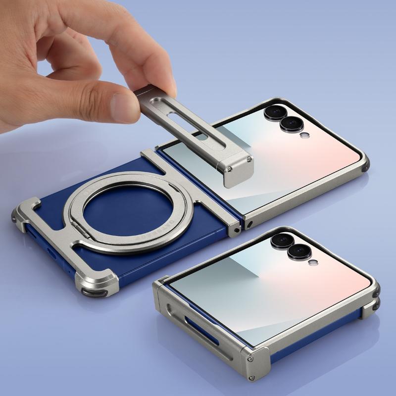 Oatsbasf Metal Phone Case for Samsung Galaxy Z Flip 7 with Stand 360°Rotation Magnetic Bumper Thin Shockproof Protective Cover