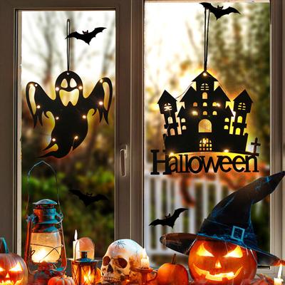 Halloween LED Light Hanging Castle Witch Ghost Spider Web Luminous Charm Halloween Party Horror Props Indoor Outdoor Decoration Gift