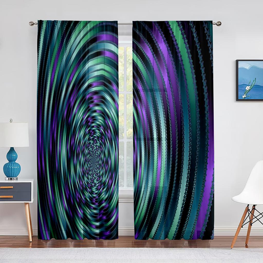 Psychedelic Rainbow Optical Illusion Sheer Curtain for Living Room Bedroom Voile Drape Kitchen Window Tulle Curtains Home Decor