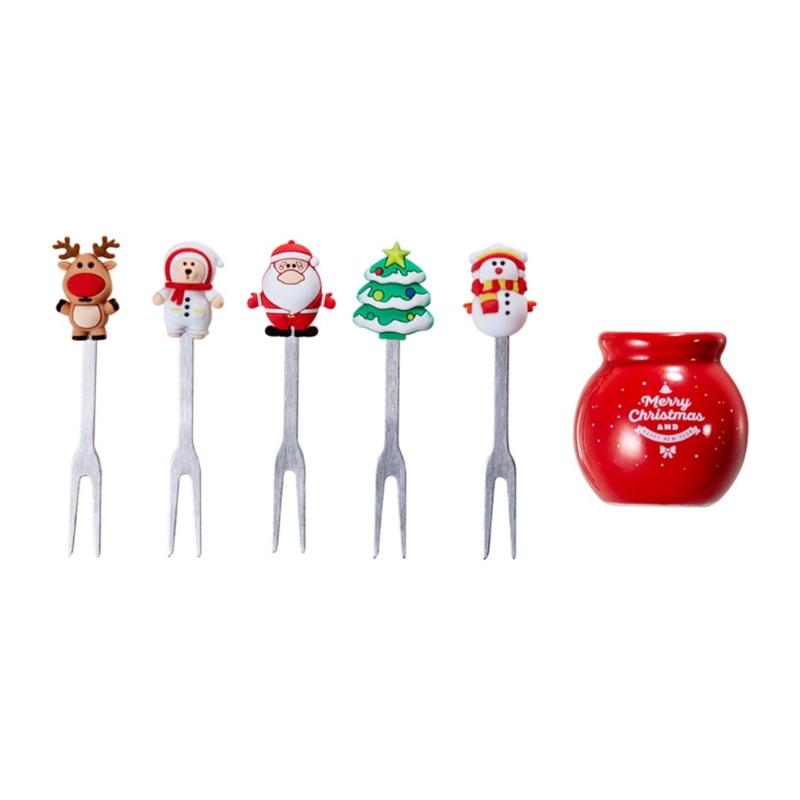 

5 Pcs Fruit Dessert Fork with Base Reusable Toothpicks Christmas Food Picks 1