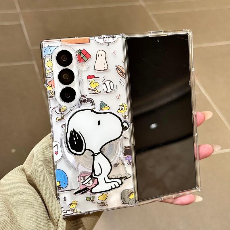 Cute Cartoon Snoopy Illustration Folding Magsafe Wireless Charge Case For Samsung ZFold 3 4 5 6 7 ZFold7 Funny Snoopy Magnetic