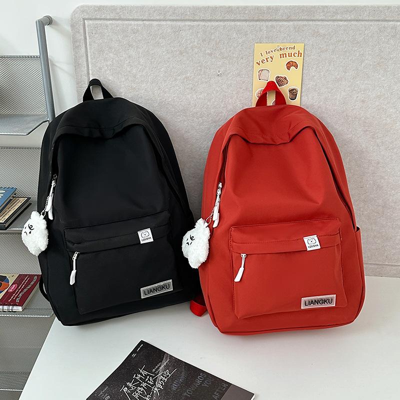 Solid Color Schoolbag College Student Simple Backpack High School Student Ins Japanese Girl Junior High School Large Capacity Campus Backpack