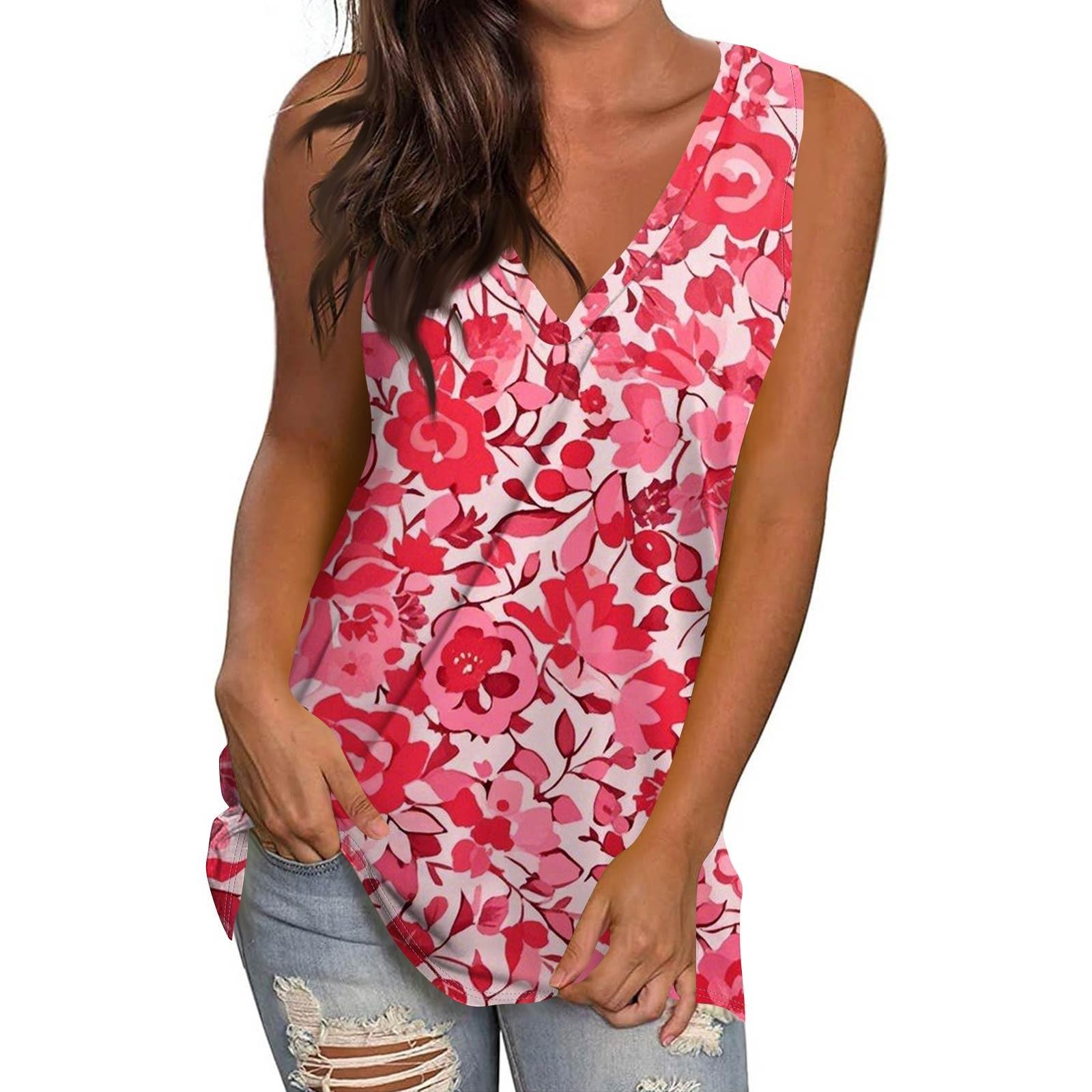 

Женская повседневная мода V-образный вырез без рукавов пуловер топ принтованный жилет футболка M