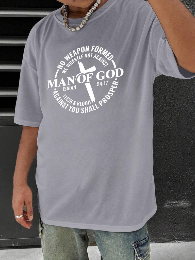 T Shirt for Man 100 Cotton Summer Man of God Christian Faith Print Casual Slim Fit Round Neck Short Sleeved Tshirt Top