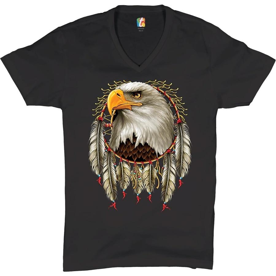 Футболка с V-образным вырезом «Ловец снов с белоголовым орлом» Футболка с изображением коренного американского наследия S