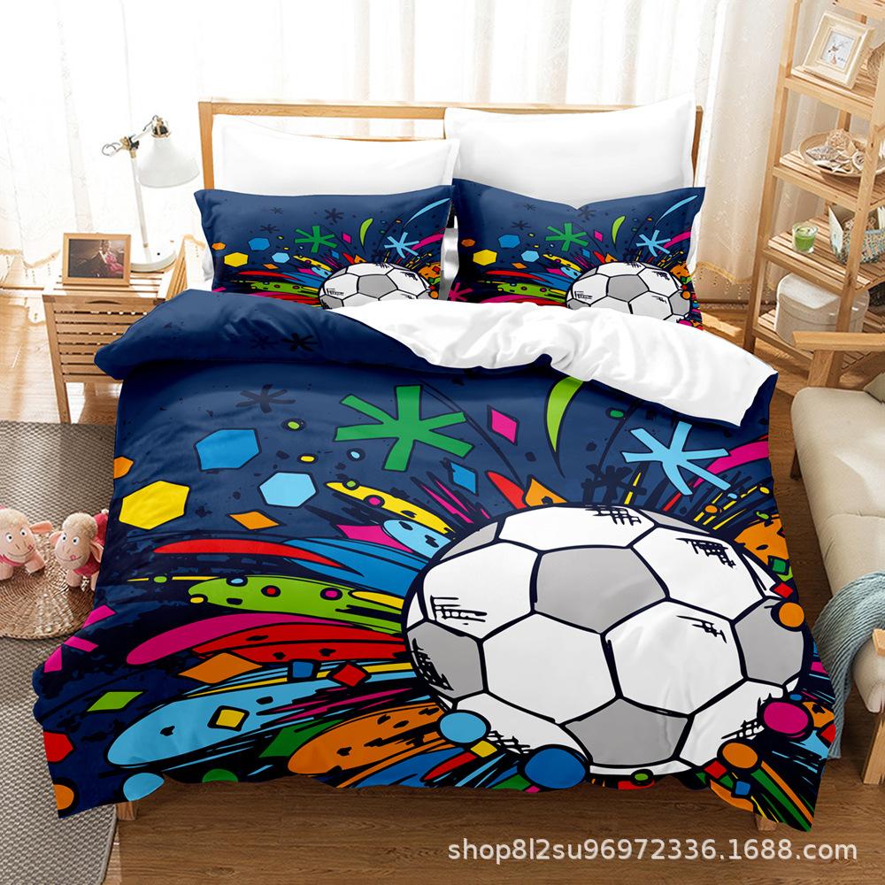 3D Football Series Bedding Set Sports Quilt Cover and Pillow Case 2/3 Pieces Suitable for Home Decoration of Boys' Football Fans' Rooms