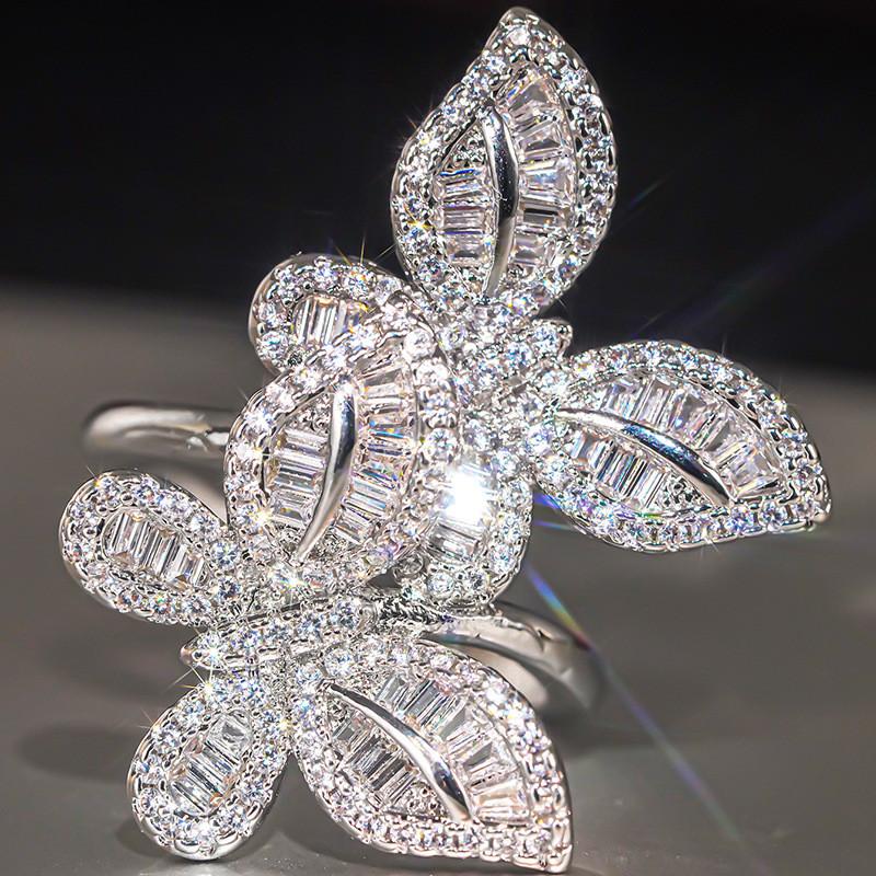 CopperBig Butterfly Rings For Women New Fashion Micro Pave Shinning Zircon Statement Ring