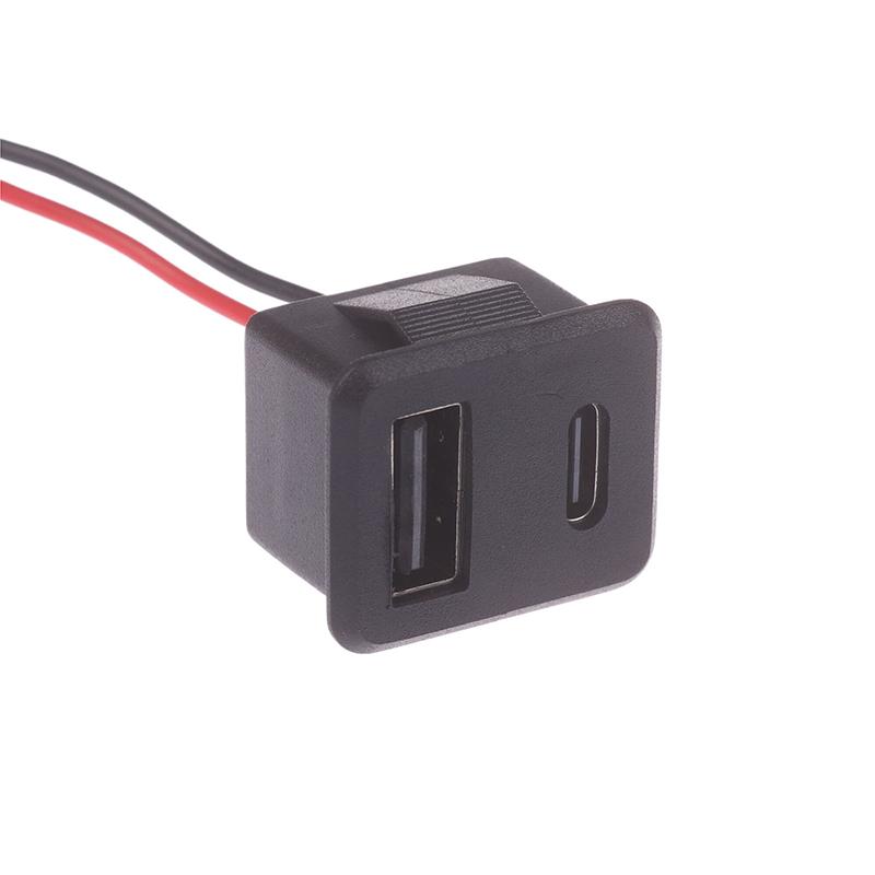 1 Piece Double Layer Usb Female Base Type-C Socket And Female Usb Lamp Charging Socket Power Socket With Cable Connector