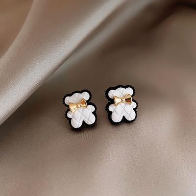 Retro Farbe Niedlichen Bären Keine Durchbohrten Ohrringe Einfache Girly Bowknot Net Rot Bär Ohr Clip Weibliche Accessoires