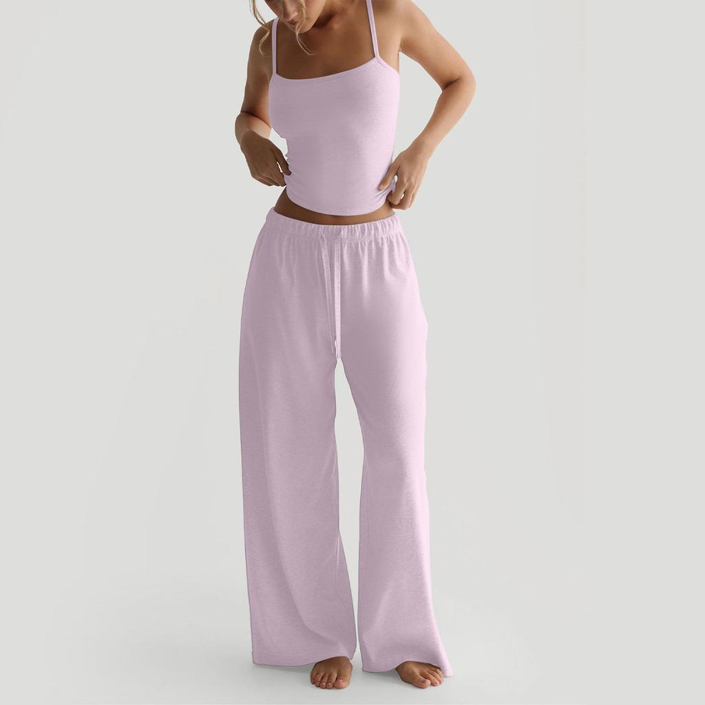 Women's Solid Color Vest, Camisole Top, Long Pants, Casual Wide Leg Pants, Home Set