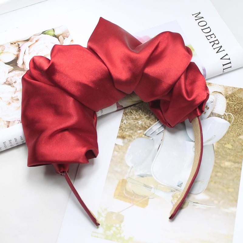 Lystrfac Solid Color Slik Padded Pleated Hairband for Women Fashion Scrunchy Headband Retro Hair Loop Female Hair Accessories